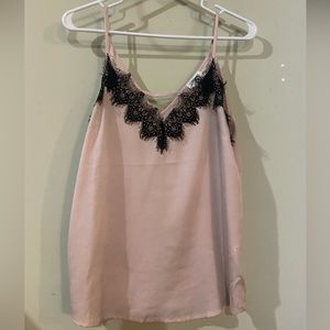 Sienna Sky Pale pink tank top with black lace overlay size small